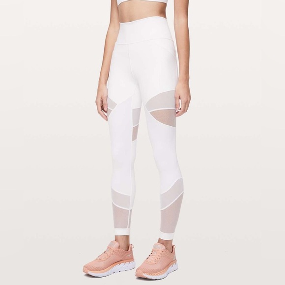 Lululemon Forget The Sweat Tight 25" White Mesh Cutout - Picture 2 of 13